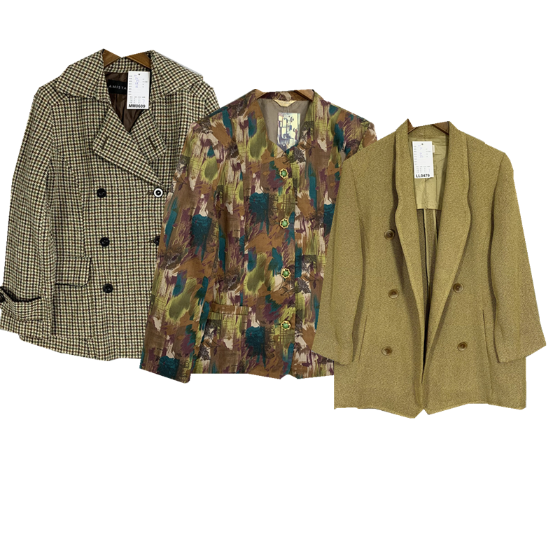 古着vintage日本复古森系英伦风气质优雅花色格子西装外套秋冬款