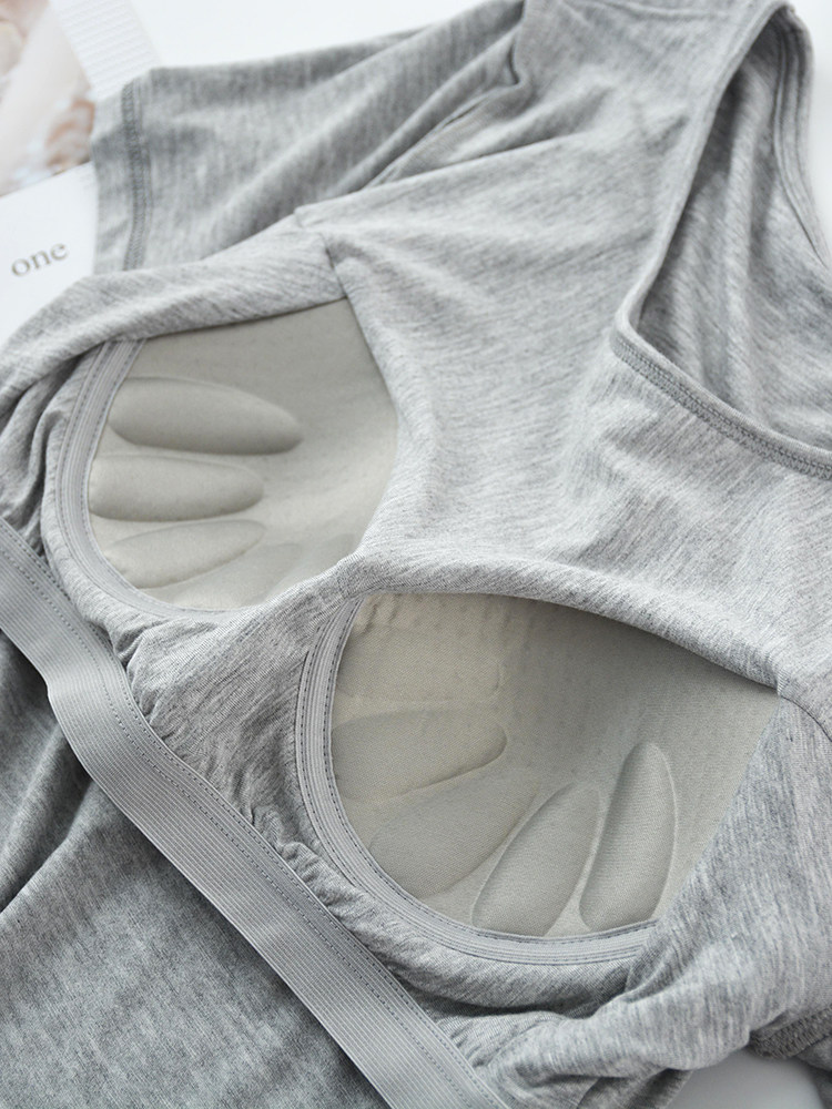 WITH CHEST PAD MODAL SHORT-SLEEVED T-SHIRT WOMENS SUMMER THIN SINGLE TOP SOLID COLOR ALL-IN-ONE BRA-FREE HALF-SLEEVED PAJAMAS