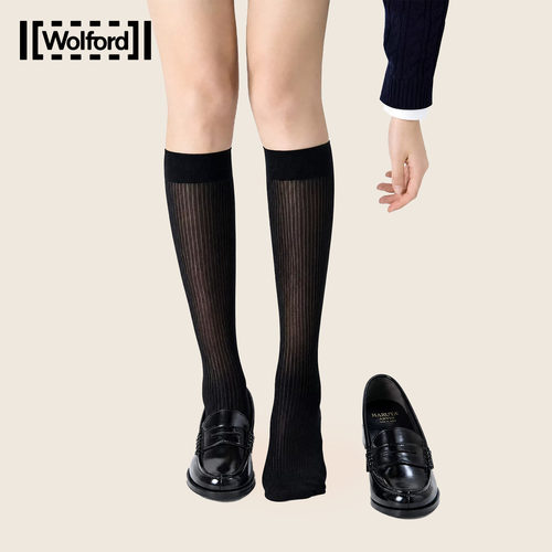 KNEE-HIGH竖条纹30D小腿袜