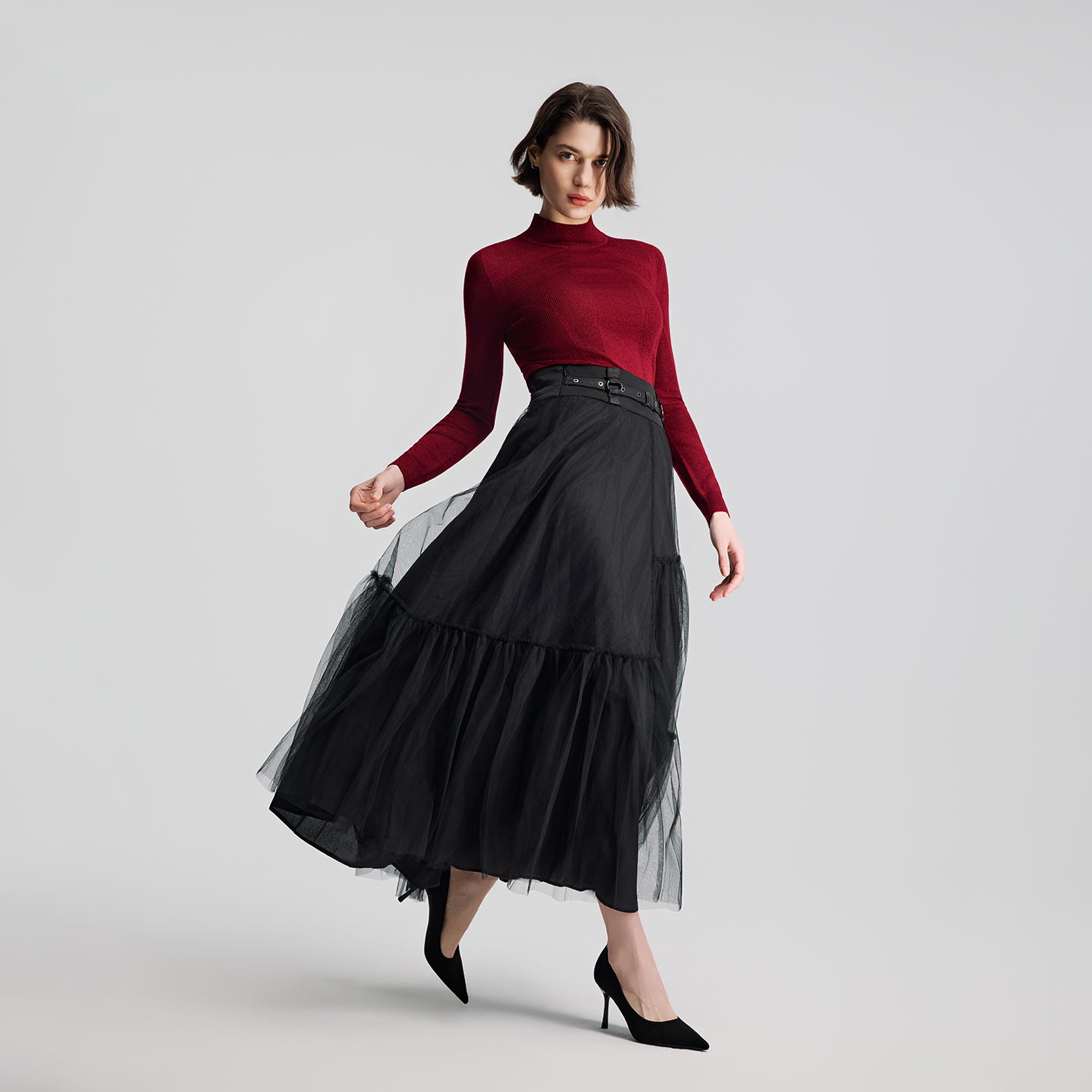 【当季新款】Wolford/沃尔福特羊毛细闪针织长衫修身打底衫53513