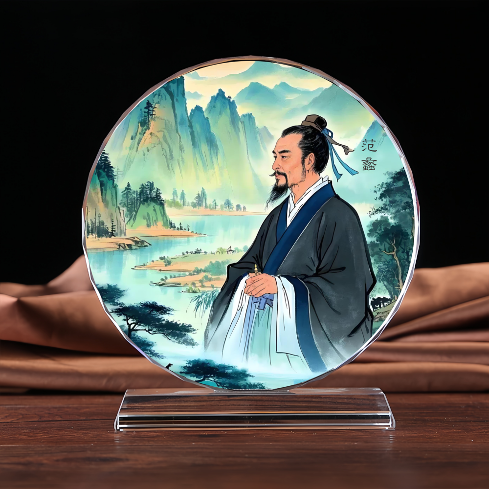文财神商圣范蠡画像相片水晶相框摆台工艺品桌面装饰经商老板供奉
