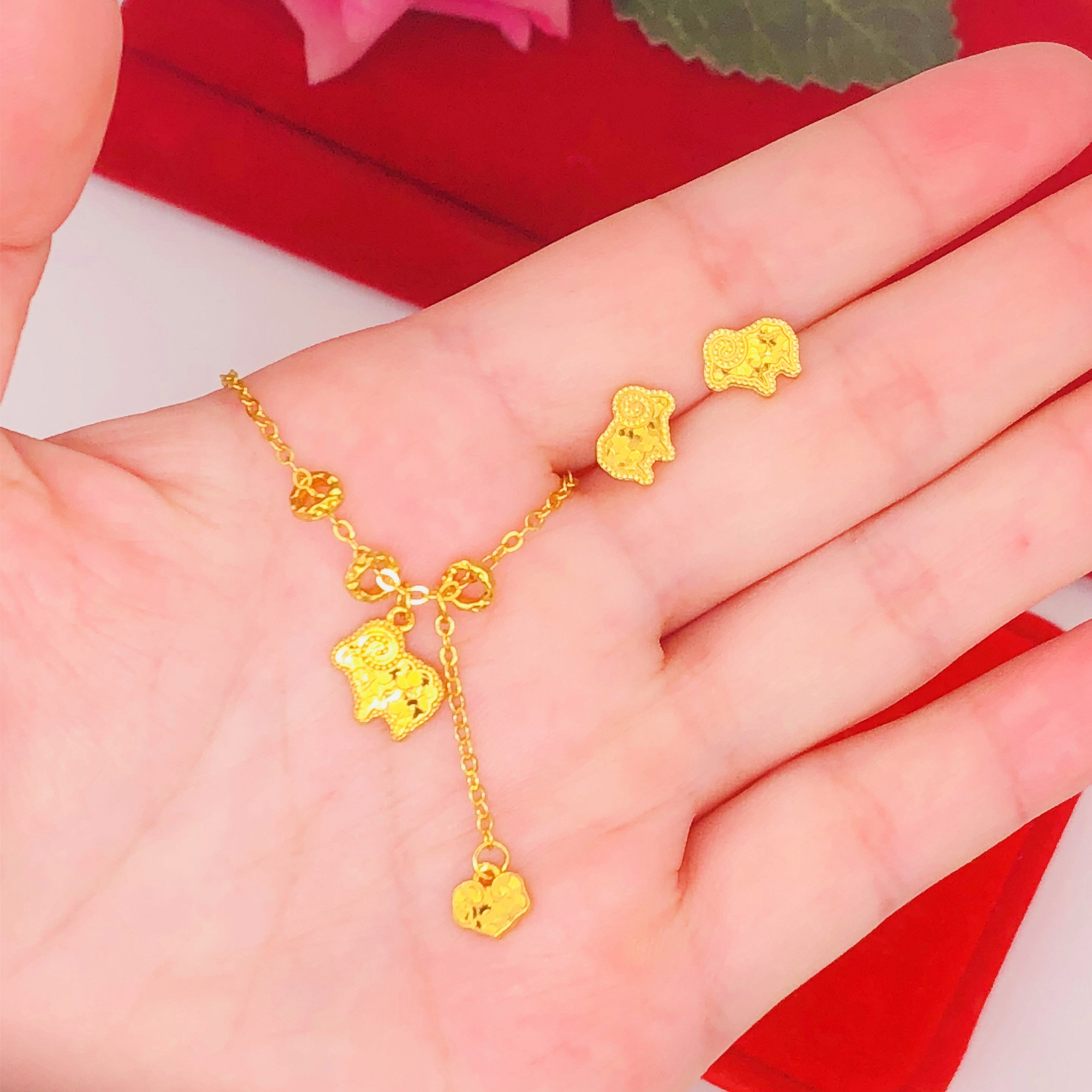 羊年沙金项链耳钉两件套
