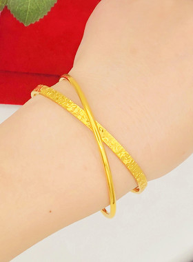 双圈手镯爆闪女铜镀金碎冰纹龙鳞