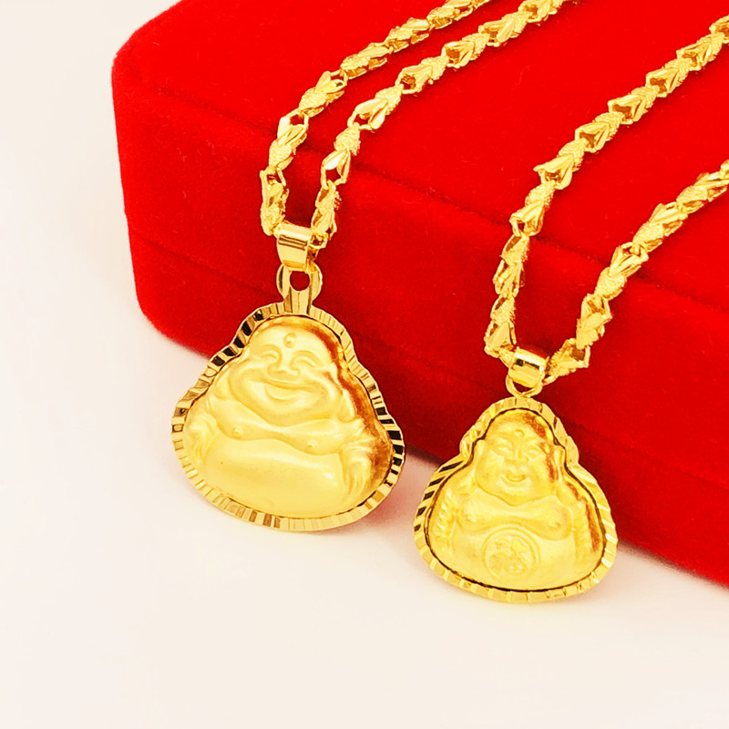 沙金吊坠项链男女铜镀金假黄金大肚弥勒佛项坠仿金佛吊坠送绳钢印