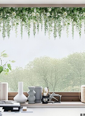静电贴窗贴温馨装饰贴纸绿植花卉绿萝吊兰白色玫瑰贴纸奶茶店女装