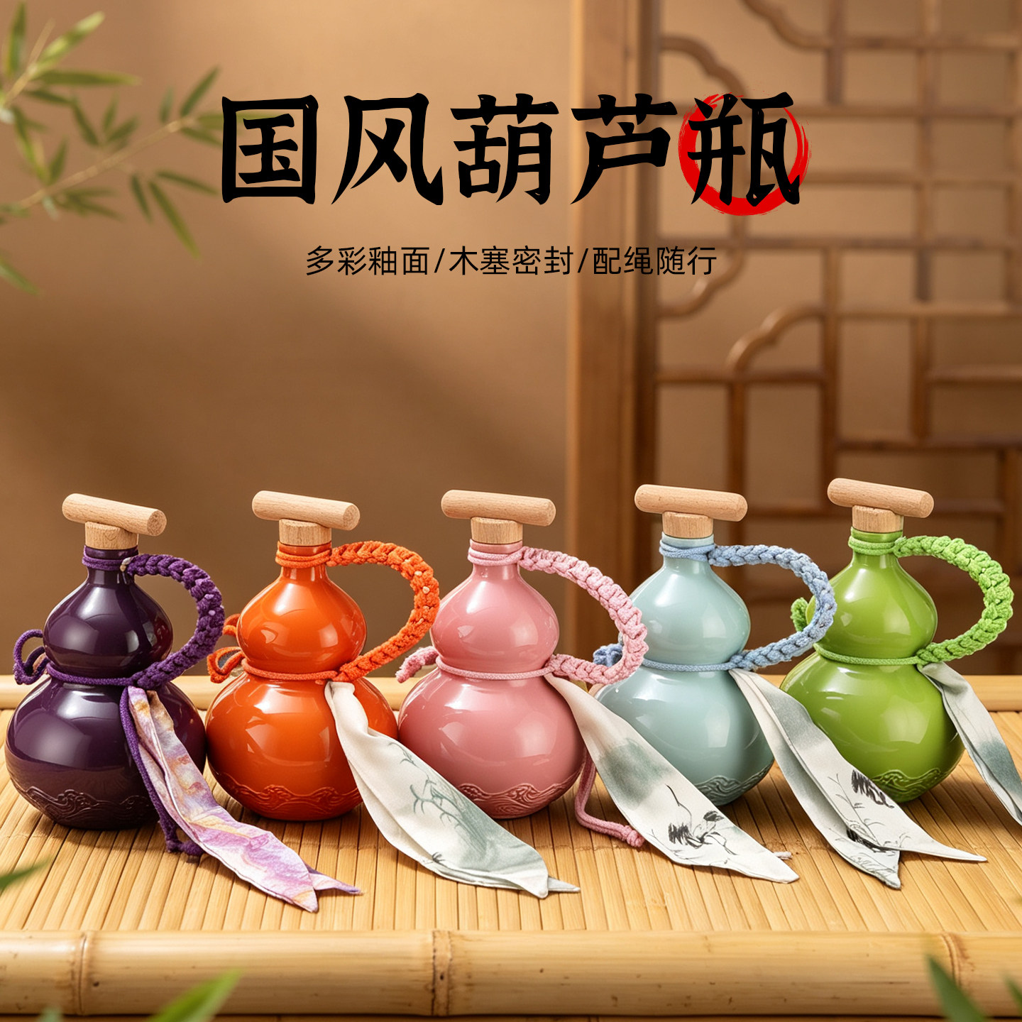 国风葫芦形玻璃酒壶家用中式白酒瓶果酒瓶分装瓶配绳工艺礼品茶壶
