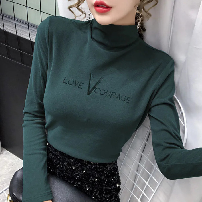 秋冬季洋气保暖德绒磨毛打底衫上衣女韩版加厚修身大码长袖t恤