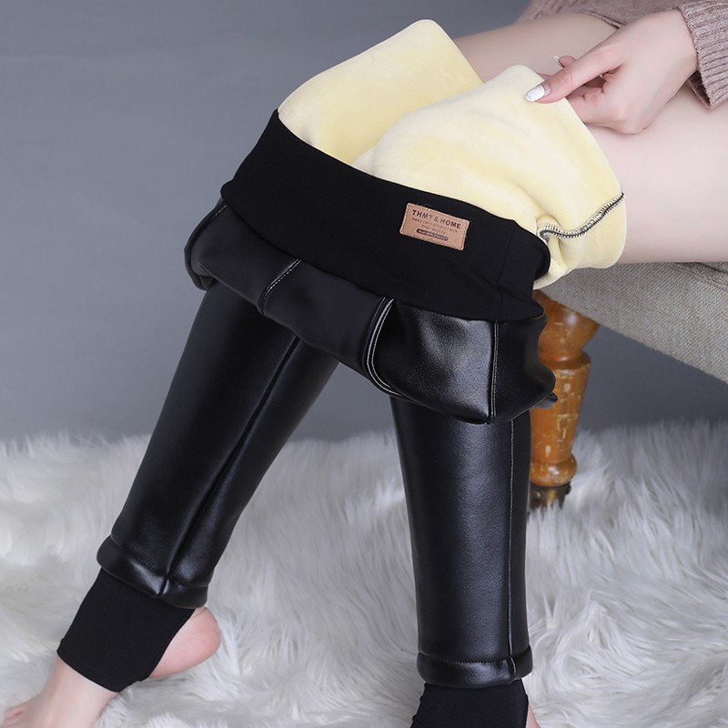 皮裤女秋冬季打底裤外穿显瘦2024年新款高腰加绒加厚pu紧身小脚裤