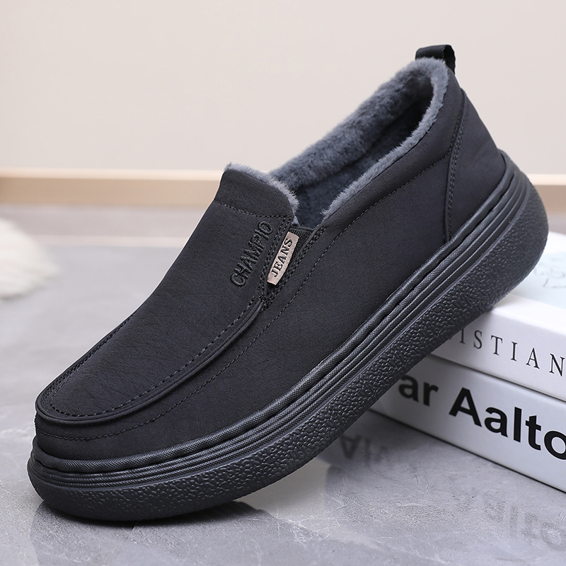 秋冬老北京布鞋男鞋加绒保暖二棉鞋一脚蹬厚底防滑圆头宽松爸爸鞋