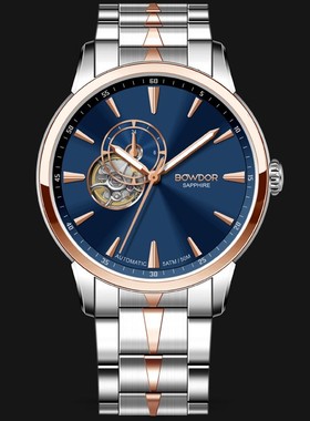 BOWDOR宝舵手表全自动机械表男士防水透视钢带休闲 88129G-VRUR