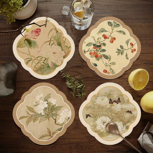 新中式餐桌隔热垫防烫杯垫家用硅藻泥吸水加厚餐垫耐高温锅垫碗垫