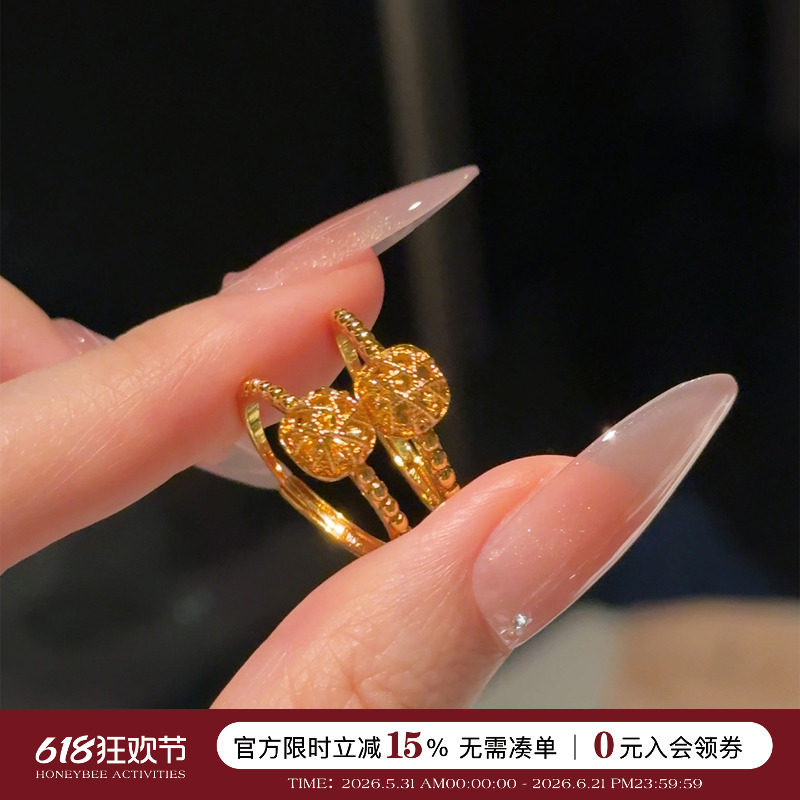 蜜蜂妈手作 轻奢爆闪拉丝方糖戒指女设计感精致开口调节气质指环