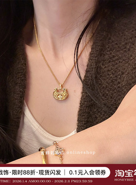 金店同款双面镂空有钱花锁包项链