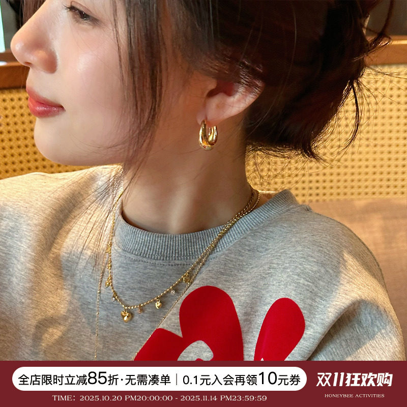 周雨彤同款 金色小圈耳环女复古气质高级感精致耳圈小众设计耳饰