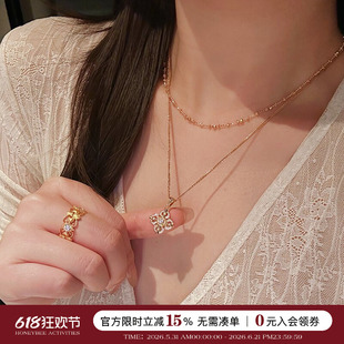 蜜蜂妈 古法十字金刚杵四叶花吊坠项链女复古设计感锁骨链礼物