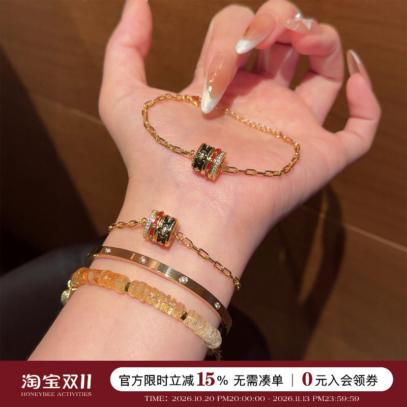 蜜蜂妈手作 金店同款珐琅万相四叶草路路通手链女轻奢高级感精致