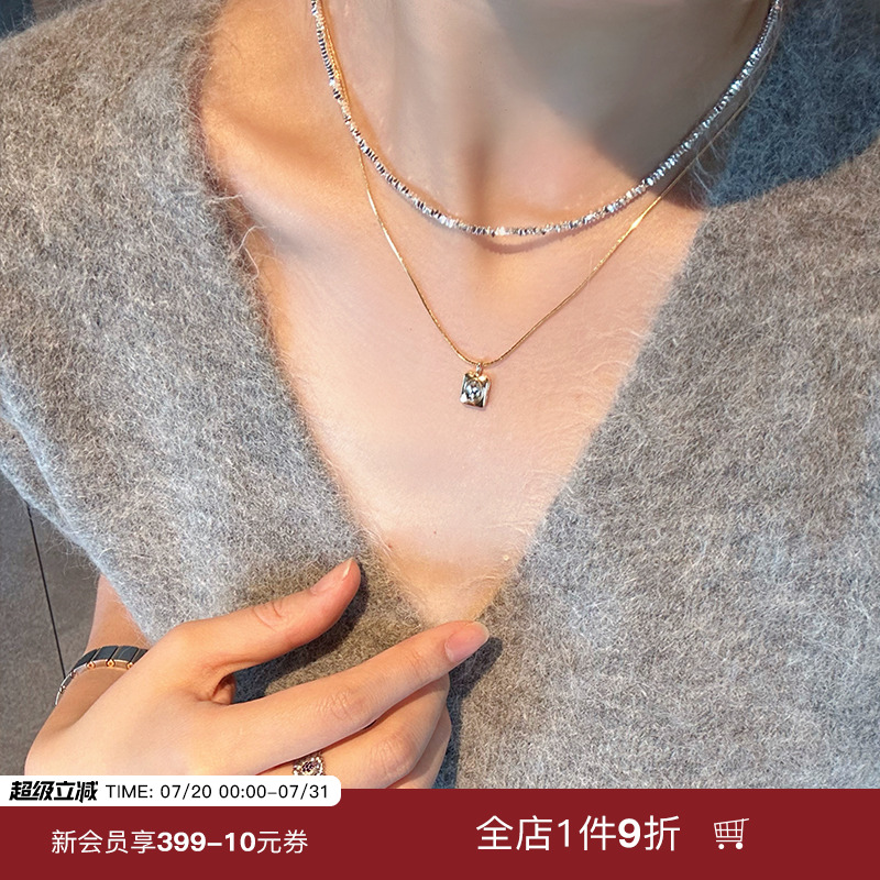 蜜蜂妈手作碎银子双层叠戴项链