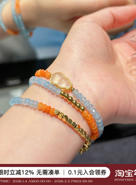 蜜蜂妈手作 新中式金鱼泡泡如鱼得水手链女叠戴玛瑙葫芦串珠项链