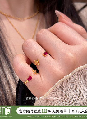 复古宫廷红宝石鸢尾花开口戒指女