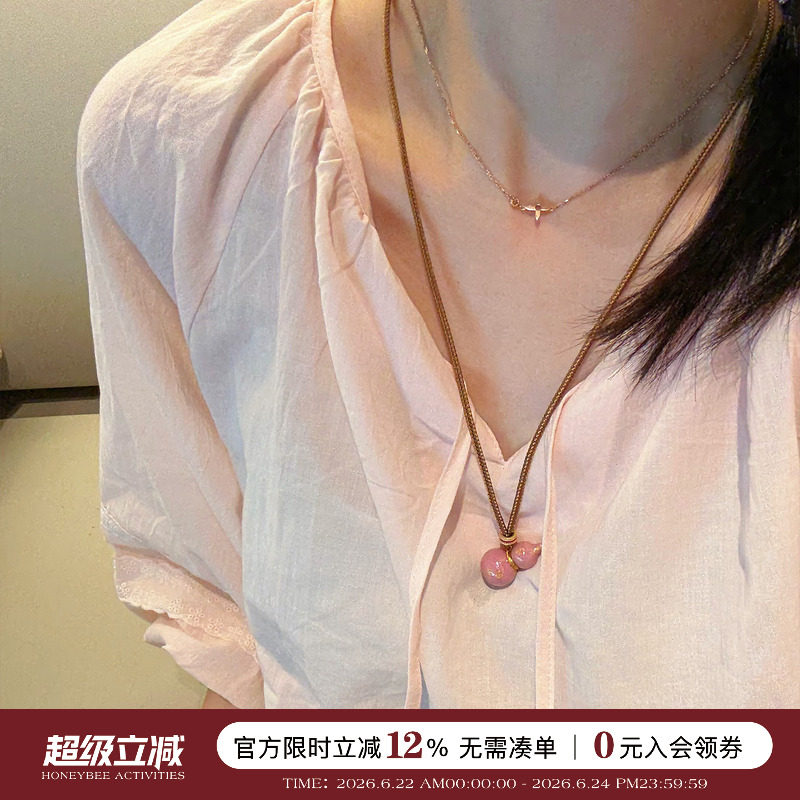 蜜蜂妈手作 彩色滴油珐琅葫芦项链女长款吊坠编绳配饰毛衣链 - 实物图