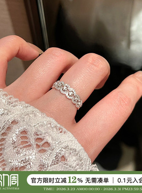 蜜蜂妈纯银日系蕾丝花边镶钻戒指