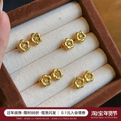 蜜蜂妈手作 有钱花 古法镶钻拉丝小金花耳钉女小众复古精致耳饰