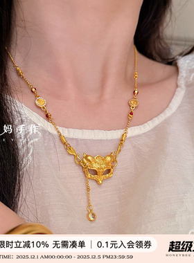 蜜蜂妈手作 古法手工款金狐狸面具项链女秋冬小众复古气质毛衣链