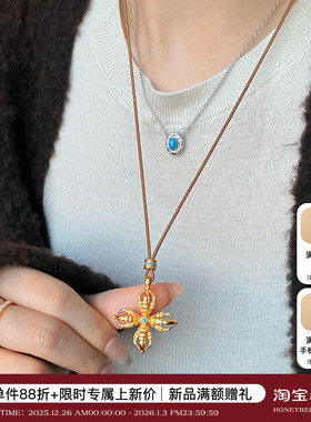 新中式双面镂空十字金刚杵项链