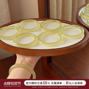 蜜蜂妈手作 天然青白玉手镯女圆条清透高级蚕丝玉气质精致感镯子