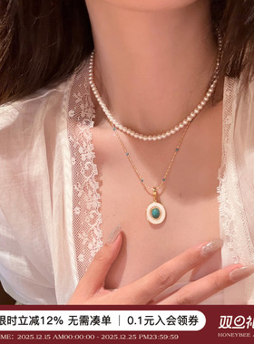 蜜蜂妈绿松石水晶珍珠项链女叠戴