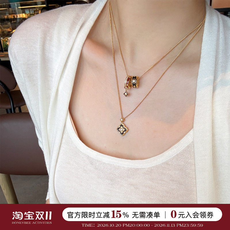 蜜蜂妈手作 金店同款路路通珐琅万相四叶草项链女高级感轻奢颈链