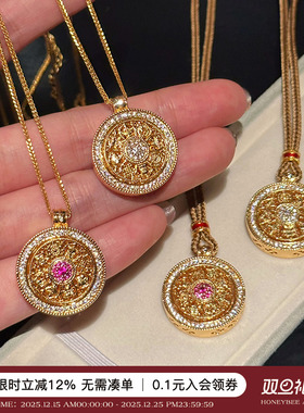 蜜蜂妈手作 古法可转动好运八宝罗盘吊坠项链女锁骨链毛衣链配饰