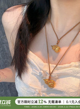 倪妮同款镂空花丝葫芦项链毛衣链