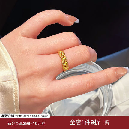 蜜蜂妈手作 碎冰冰五帝钱戒指女小众复古实心高品质素圈指环