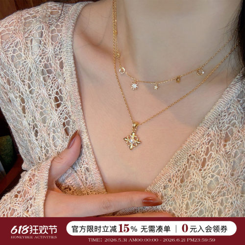 锆石鸢尾花项链女复古简约叠戴