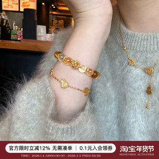 蜜蜂妈原创 转运招财天然黄水晶虎眼石手串女金发晶叠戴手链礼物
