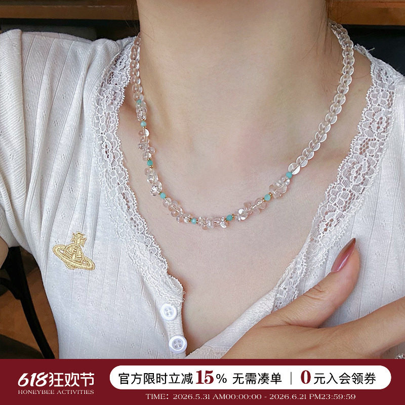 蜜蜂妈手作冰种白水晶天河石手链项链女高品质复古轻奢气质锁骨链