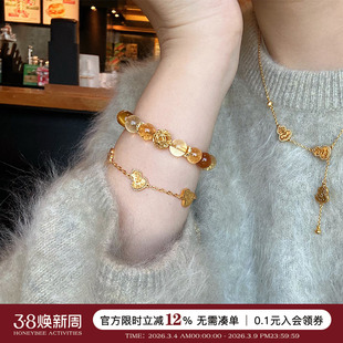蜜蜂妈原创 转运招财天然黄水晶虎眼石手串女金发晶叠戴手链礼物
