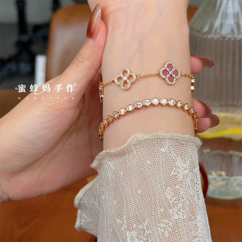 蜜蜂妈手作 闪钻满钻蜂巢手链女轻奢高级感叠戴六边形泡泡钻手饰