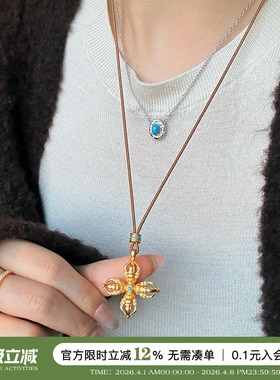 新中式双面镂空十字金刚杵项链