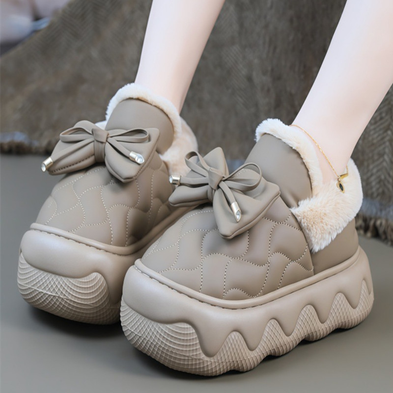 女士防水可爱棉拖鞋冬居家厚底防滑室内外穿加绒保暖包跟月子棉鞋