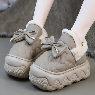 女士防水可爱棉拖鞋冬居家厚底