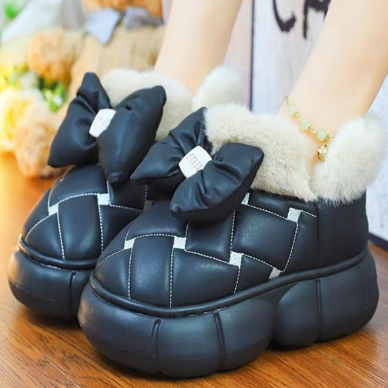 高跟棉拖鞋女秋冬季室内居家新款外穿防水防滑厚底加绒保暖月子鞋