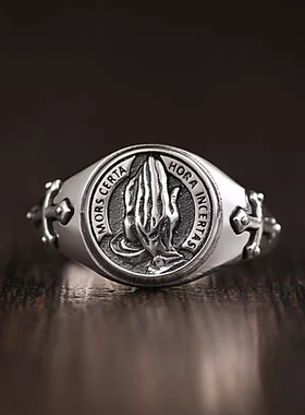 S925纯银新款祈祷之手戒指男士潮