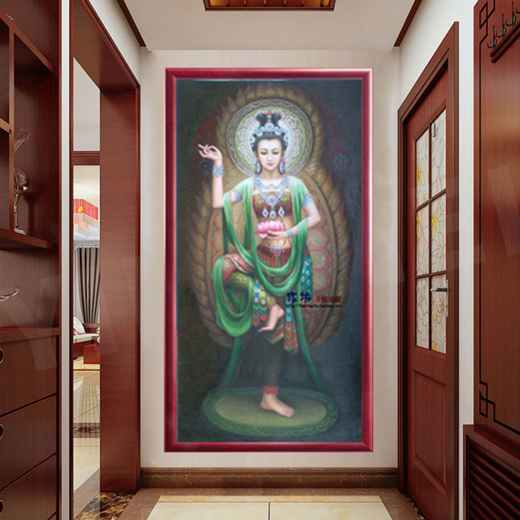 新品手绘油画大吉祥天女蝶莲飞天眷属敦煌壁画客厅