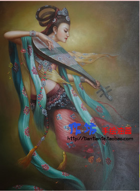 手绘古韵风ins茶室端景装饰画