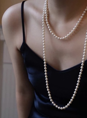 强光珍珠多层毛衣链小香风项链