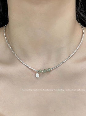 转运和田玉925银竹节小众锁骨链