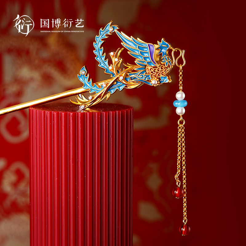 中国国家博物馆凤冠凤羽鎏彩发簪