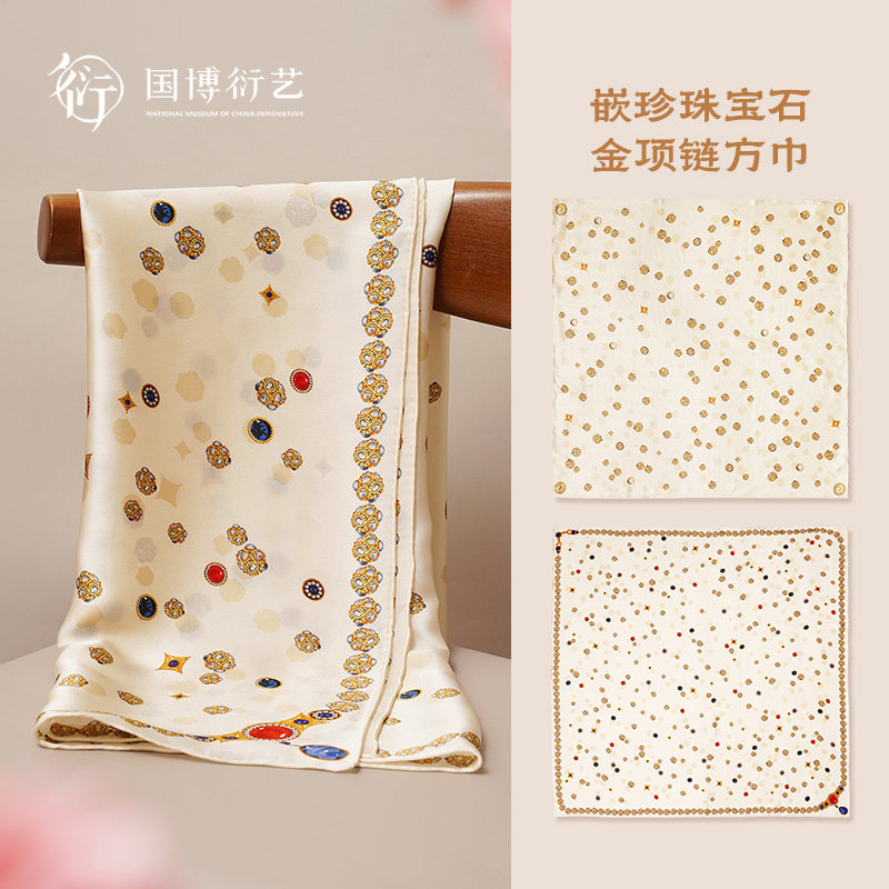 中国国家博物馆李静训嵌珍珠宝石金项链方巾创意精美生日新婚礼物